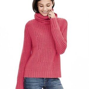 Banana Republic Alpaca/Wool-Blend Chunky Pink Turtleneck Sweater M Itali…